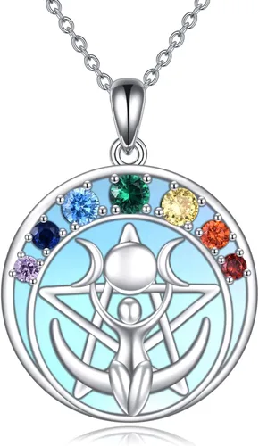 Vista 14 de LUHE Collar de plata de ley con dije de pentagrama de chakras y luna, pentáculo, celta, pagano, wiccano, amuleto mágico para mujeres, adolescentes