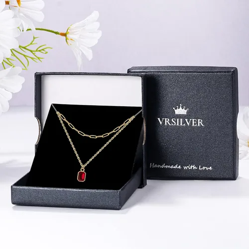 Vista 9 de Vrsilver Collares de oro en capas para mujer, collar de oro sólido sobre piedra natal para mujer, gargantilla de cadena con clip en capas