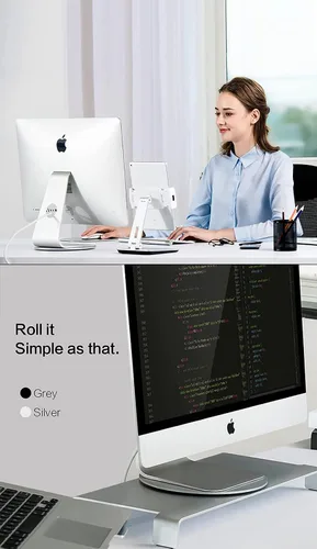 Vista 4 de Soporte de monitor de rotación de 360°, aleación de aluminio gris, amplia compatibilidad para iMac, laptop, plantas en maceta, artes y manualidades
