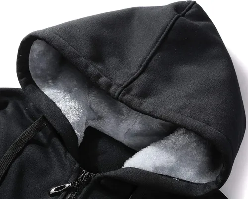 Vista 4 de ZITY - Sudadera de invierno con capucha y cremallera para hombre, chaqueta abrigada de vellón, con forro de Sherpa