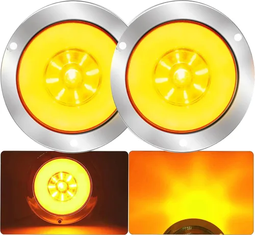 Vista 2 de Ourbest Luces traseras para remolque, blancas, 4 pulgadas, LED de parada redonda, luces de señal de giro traseras para caravana, todoterreno