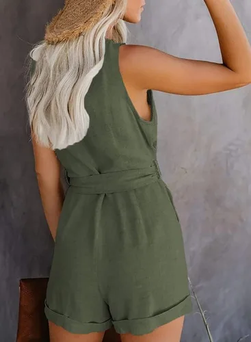 Vista 2 de Dokotoo Enterizo para mujer, elegante, informal, de una pieza, sin mangas, con bolsillos, cuello en V, botones frontales