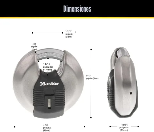 Vista 6 de Master Lock M50XD Magnum Candado de Disco de Acero Inoxidable de Servicio Pesado con Llave