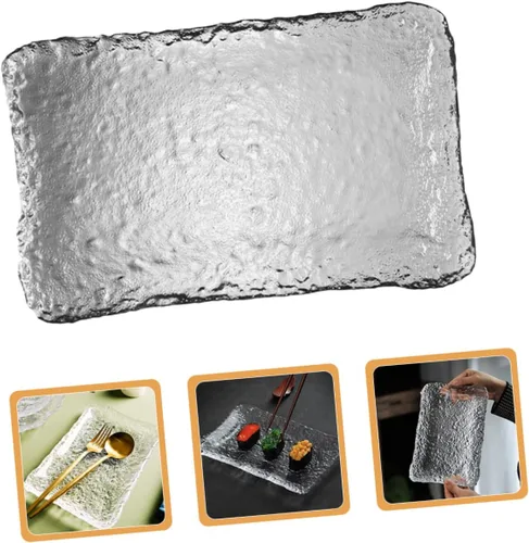 Vista 9 de Plato de vidrio de estilo japonés Plato de vidrio para el hogar Plato de sashimi para el hogar Plato de servir Plato creativo Plato de postre