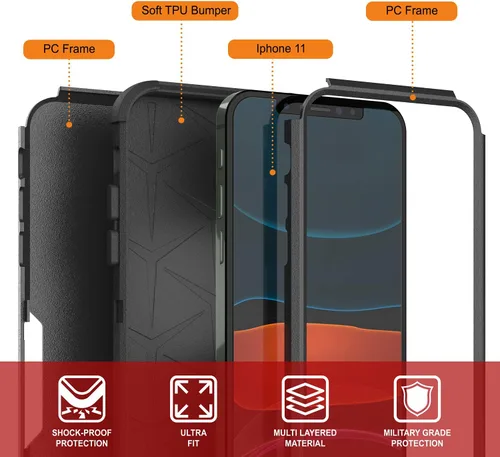 Vista 3 de Punkcase Funda para iPhone 11 con clip para cinturón [Serie Patrón] 4-1, resistente y protectora multicapa con soporte integrado para iPhone 11