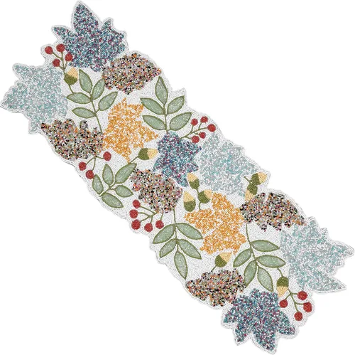 Vista 30 de CLEENTABLE Camino de mesa decorativo con cuentas de 36 pulgadas, diseño floral hecho a mano con respaldo de poliéster duradero para comedor, mesa