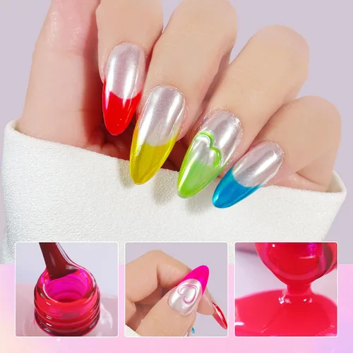 Vista 5 de VARNAIL Rainbow Candy Jelly - Kit de esmalte de uñas de gel de 6 colores y capa base de regalo, kit de esmalte de gel transparente arcoíris