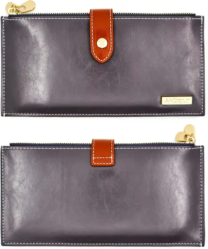 Vista 4 de ANDOILT - Cartera de cuero genuino para mujer con bloqueo RFID para tarjeta de crédito con cremallera