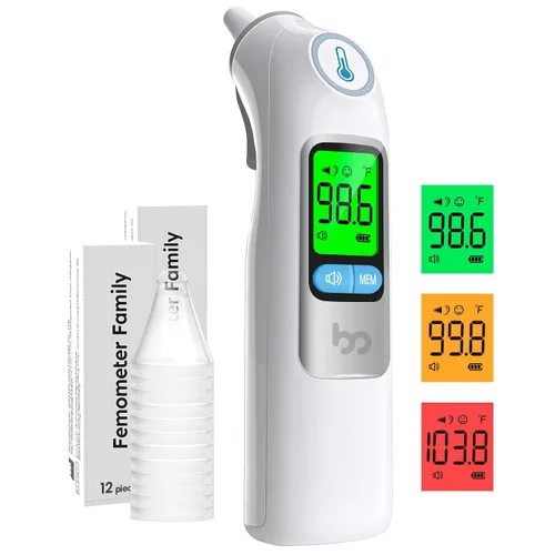 Vista 11 de Termómetro de oído de la familia femometer, termómetro de oído altamente preciso para niños, adultos y bebés, 30 recordatorios de memoria, resultado