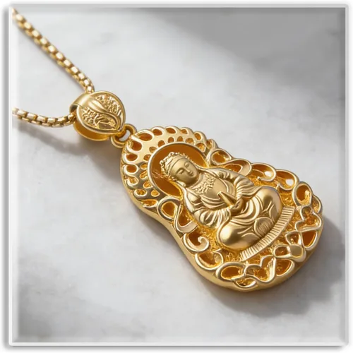Vista 3 de Xusamss Collar de Buda Guan Yin chapado en oro de 18 quilates, 24 pulgadas