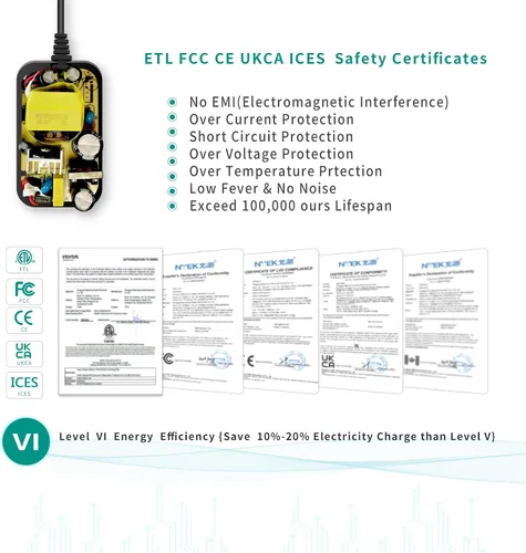 Vista 5 de Adaptador de fuente de alimentación de 12 V, 2 A, 24 W, con certificación ETL de CA a CC (entrada 100-240 V, salida 12 voltios 2 amperios), cable