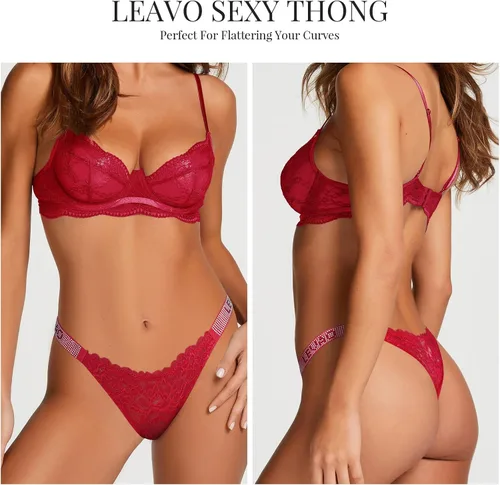 Vista 2 de LEVAO Bragas sexis, tangas para mujer, con letras de diamantes de imitación, tanga, de talle bajo, paquete múltiple (paquete de 3-6, S-XL)