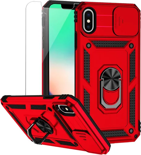 Vista 13 de Funda para iPhone Xs Max con cubierta para lente de cámara, protector de pantalla HD, doble capa de protección contra caídas de grado militar