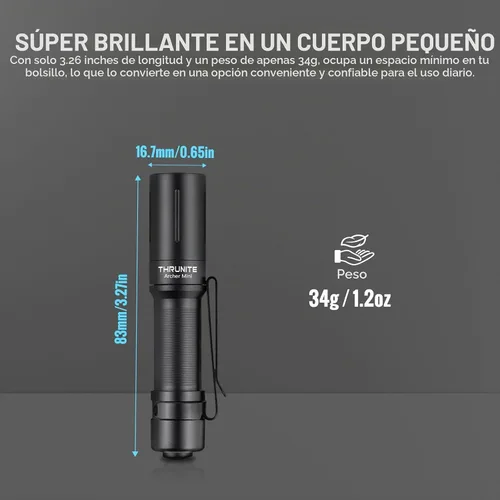 Vista 5 de ThruNite EDC Linterna Archer Mini, linterna LED de 405 lúmenes con interruptor de cola, linterna de bolsillo pequeña recargable USB C para camping