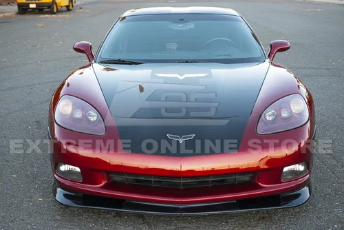Vista 2 de Reemplazo para modelos Chevrolet Corvette C6 Base 2005-2013 Divisor de borde de defensa frontal estilo ZR1 extendido y extensiones de panel rocoso