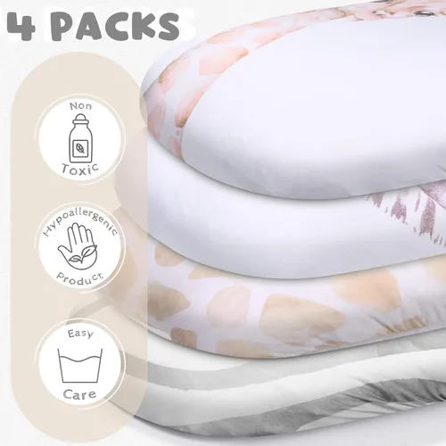 Vista 3 de Rtteri Juego de 4 sábanas de moisés suaves y ajustables para bebé, niños y niñas, de algodón suave, funda de moisés de animales, funda segura