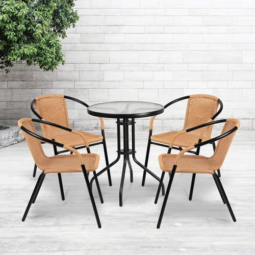 Vista 13 de EMMA + OLIVER Silla de comedor apilable de ratán de polietileno beige