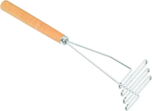 Vista 4 de TrueCraftware - Triturador de patatas de forma cuadrada de 12 pulgadas chapado en hierro con mango de madera-Herramienta de cocina trituradora