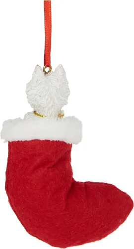 Vista 2 de Westie - Adorno de calcetín de Navidad de tela con detalle pintado a mano y cosido "Santa's Little Pals