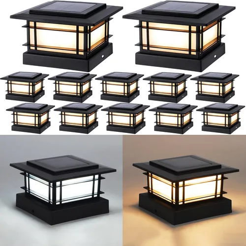 Vista 21 de Dynaming Luces solares de 4 x 4 para exteriores con 2 modos de color, luces solares para poste de valla, carcasa negra para postes de vinilo/madera