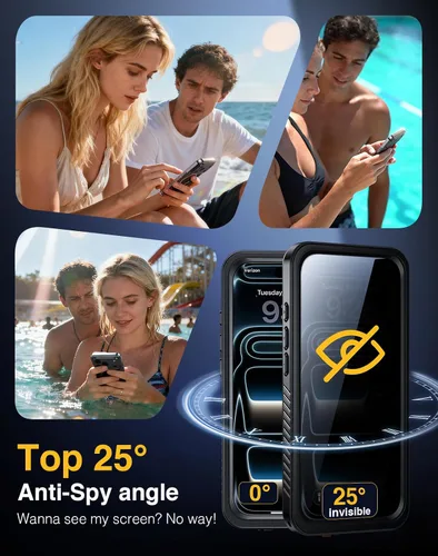 Vista 2 de Lanhiem Funda Magnética para iPhone 17 Pro de Privacidad, Funda Impermeable a Prueba de Polvo, [Protector de Pantalla Antiespía Integrado]
