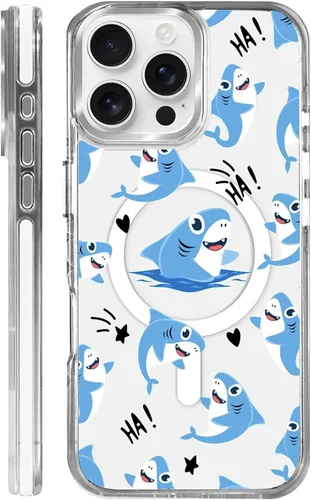 Vista 61 de Funda para iPhone 13 Pro, transparente con bonito patrón de tiburón azul, compatible con Magsafe funda protectora suave para mujeres y niñas (blanco)