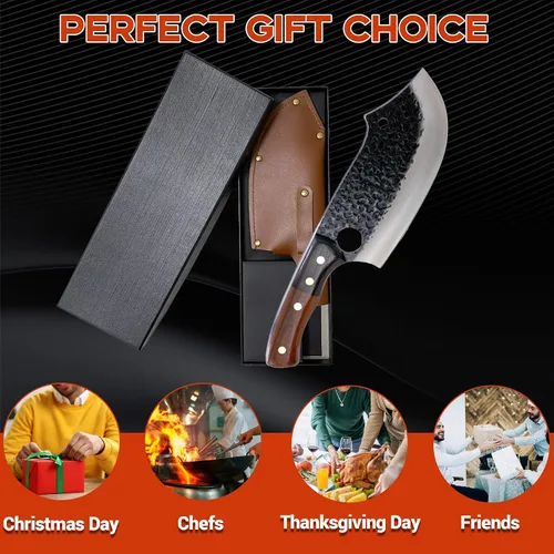Vista 6 de Cortador de carne para cortar carne, picador profesional de huesos con funda, cuchillo de chef vikingo con mango de espiga completa, cuchillo
