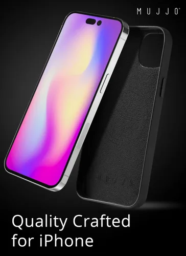Vista 6 de Mujjo Funda completa de cuero para iPhone 15 Plus, iPhone 14 Plus con MagSafe (negro)