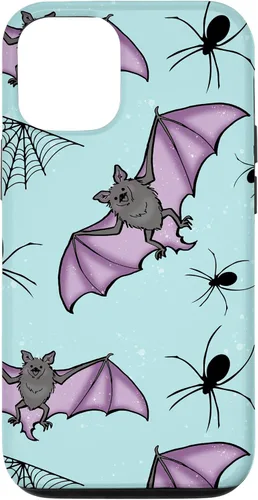 Vista 26 de iPhone 16 lindo vampiro murciélago decoración de Halloween para niñas púrpura y menta caso