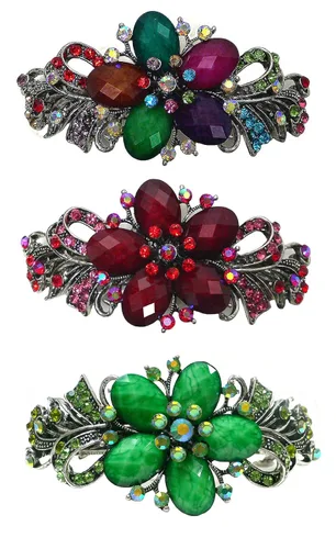 Vista 19 de Paquete de docenas de pasadores grandes jcgy con cristales brillantes, pinzas para el cabello gruesas, 1 unidad de 12 colores, 0052-D