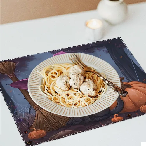 Vista 6 de Halloween Cat Pumpkin Lantern Placemats Set of 6 Resistant Table Mats Washable Place Mats for Dinner Party Table Decoration