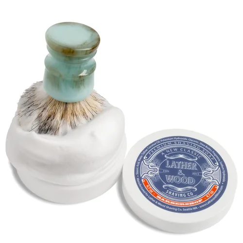 Vista 4 de Jabón de afeitar Lather & Wood - Peluquería - Simplemente la mejor crema de afeitar de lujo - Sebo - Espuma densa con olor fantástico para la mejor