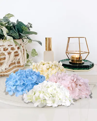 Vista 2 de Auihiay 12 piezas de hortensias artificiales de seda con tallos para decoración de bodas, hogar, jardín, fiestas (champán)