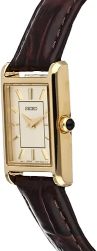 Vista 3 de SEIKO Essentials Watch for Women - Essentials - Water Resistant with Stainless Steel Rectangular Case and Leather Strap