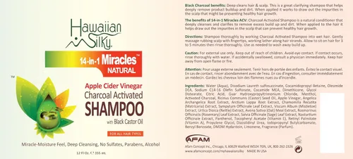 Vista 2 de Champú de vinagre de sidra de manzana activado con carbón, 12 onzas líquidas de aceite de ricino negro