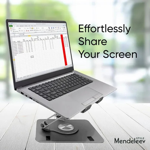 Vista 6 de Soporte ajustable plegable giratorio gris para portátil de 360°, se adapta a hasta 16 pulgadas Grey adjustable laptop stand with a 360° rotating