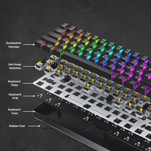 Vista 5 de Teclado mecánico para juegos 61 teclas multicolor RGB iluminado LED retroiluminado con cable programable para jugadores de PCMac