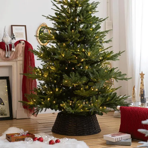 Vista 6 de Falda de cuello para árbol de Navidad, hecha a mano, mimbre artificial, soporte de mimbre para árbol de Navidad, base de árbol de Navidad, anillo