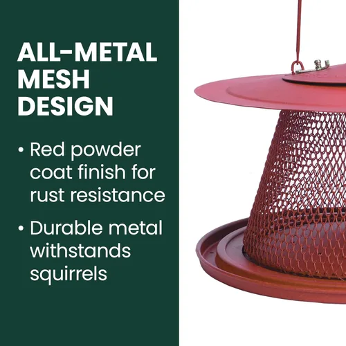 Vista 2 de No/No Red Cardinal c00322 alimentador de aves, Paquete de 1, Rojo Holds Up to 15 Birds Simultaneously, Metal Hanging Feeder for Outdoors, Mesh