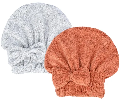 Vista 12 de Toallas de microfibra para secar el cabello con gorro de ducha con nudo de lazo, turbante para el cabello, gorro de baño para cabello rizado, corto