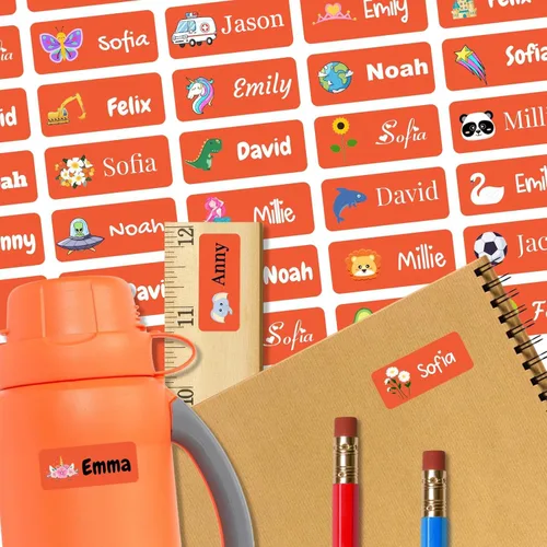 Vista 13 de 128 etiquetas adhesivas de nombre personalizadas para guardería, etiquetas de nombre impermeables personalizadas para niños, suministros escolares