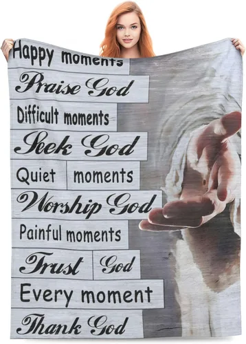 Vista 8 de Manta de felpa con versículo bíblico religioso cristiano con texto en inglés "Oración Dios dice que eres girasol", manta de vellón para sofá cama