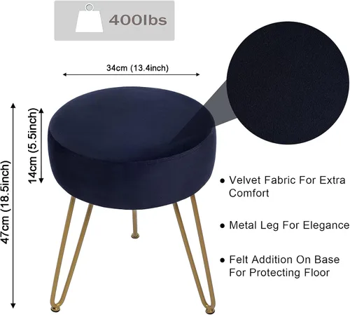Vista 3 de GERANT Taburetes de tocador multifuncionales – Taburete otomano redondo de terciopelo moderno – Taburete tapizado – Taburete de mesa auxiliar