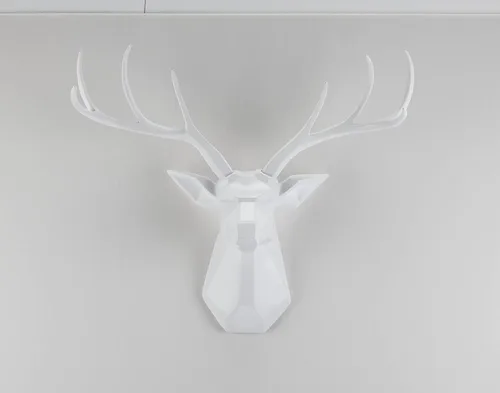 Vista 7 de Arte de pared de cabeza de animal de taxidermia sintética, decoración del hogar, diseño geométrico de cabeza de ciervo, busto de ciervo de 8 puntos