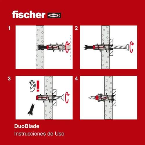 Vista 3 de fischer DuoBlade - Anclaje autoperforante para paneles de yeso de 1-1/2" (40 mm) con punta de metal y tornillo de aglomerado, 25 anclajes y 25