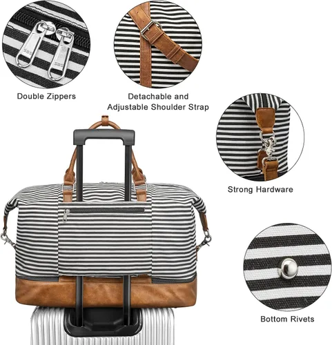 Vista 6 de S-ZONE - Bolso de mano de lona para mujer con correa de cuero sintética