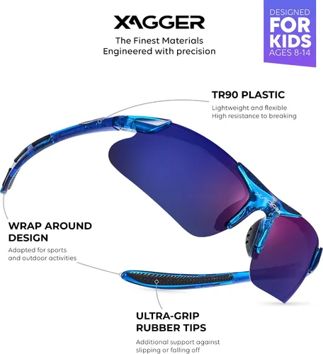Vista 2 de Xagger Gafas de sol deportivas polarizadas para niños y niñas de 8 a 14 años niños adolescentes béisbol sóftbol TR90