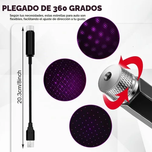 Vista 2 de HAOBO Proyector de estrellas USB para noche, luces de estrellas para auto, proyector de estrellas LED de atmósfera romántica para interior de auto