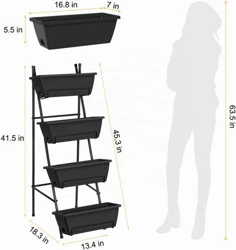 Vista 2 de OYEAL Cama de Jardín Elevada de 4 Niveles Jardineras Verticales para Interior y Exterior Caja de Jardinera Elevada con Patas Jardinera de Hierbas