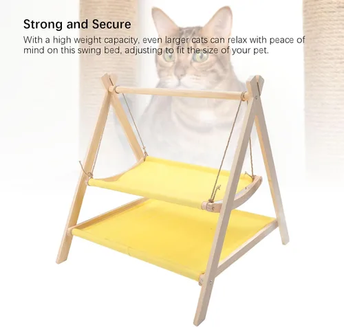 Vista 4 de Cama elevada para gatos de interior, cama de madera elevada para gatos con tela transpirable lavable, fácil de montar para interiores y exteriores